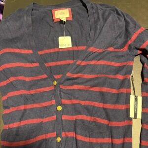 Grey and red striped cardigan